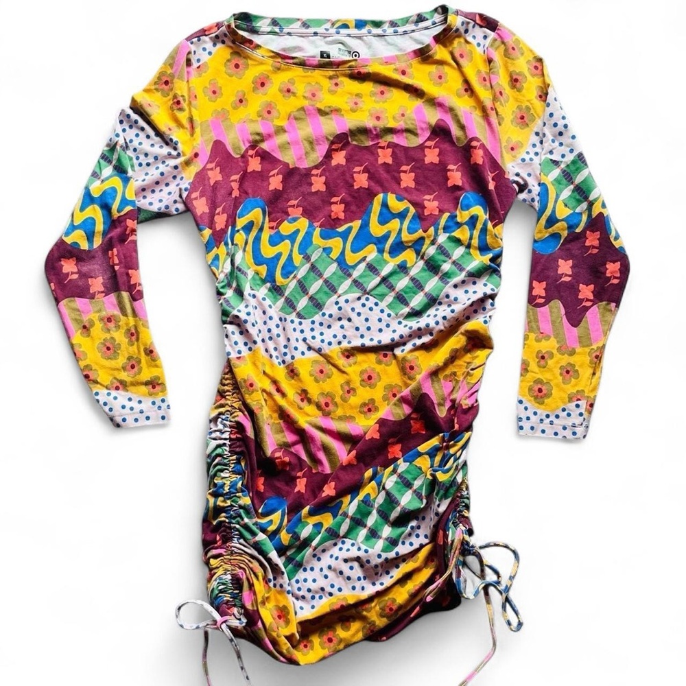 Vibrant Multicolor Printed Ruched Dress